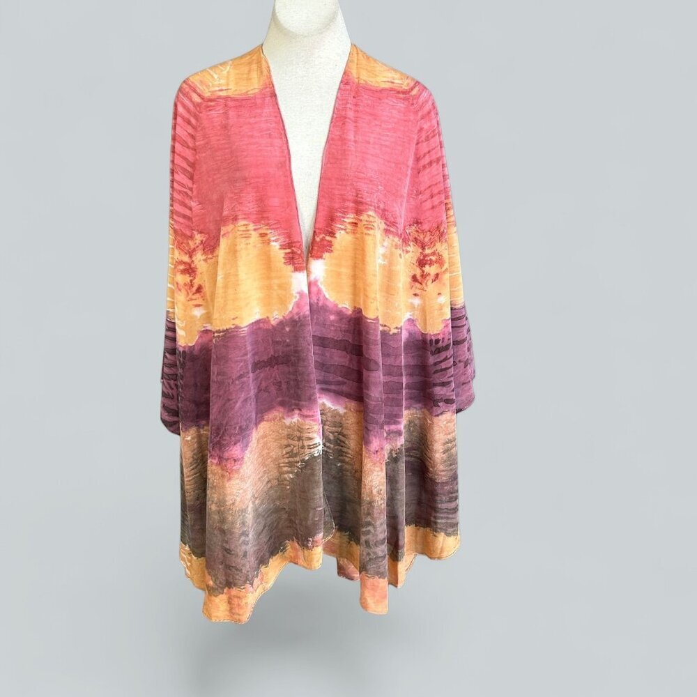 Tie Dye Ombre Silk Duster Kimono Sarong Wrap Art to Wear